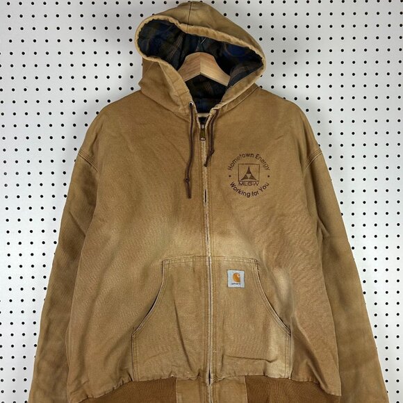 Vintage Carhartt Active Jacket 2XL XXL Plaid Lined Faded Work Wear MLGW Memphis - Picture 2 of 9